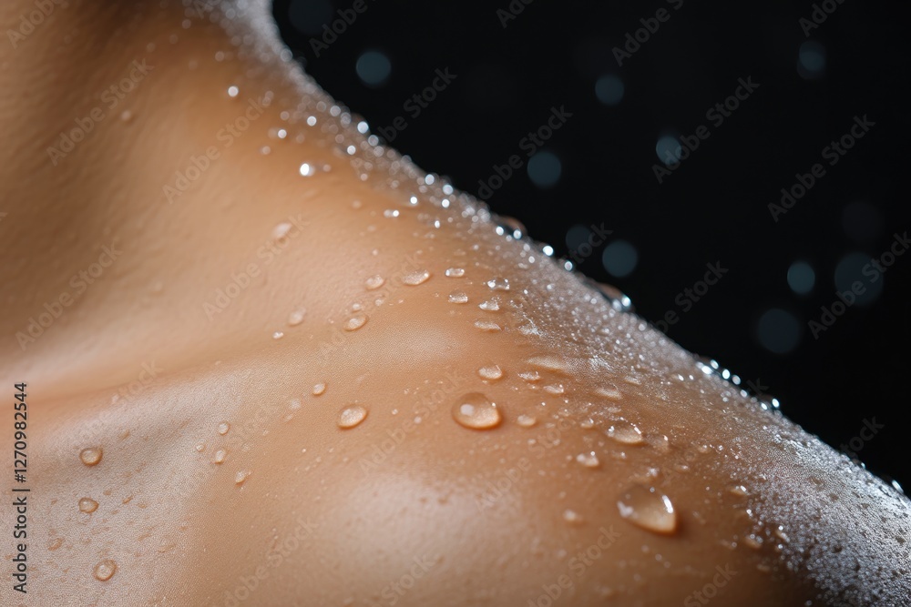 Fototapeta premium Close-up of a man's wet shoulder