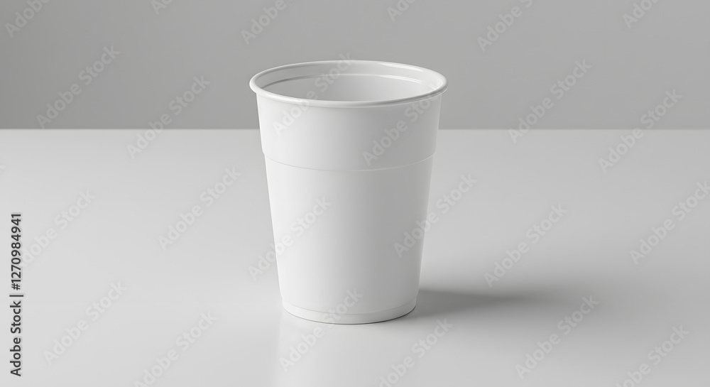 Glossy blank 2 oz cup white table background reflective surface smooth plastic material clean Glossy blank 2 oz cup white table background reflective surface smooth plastic material clean