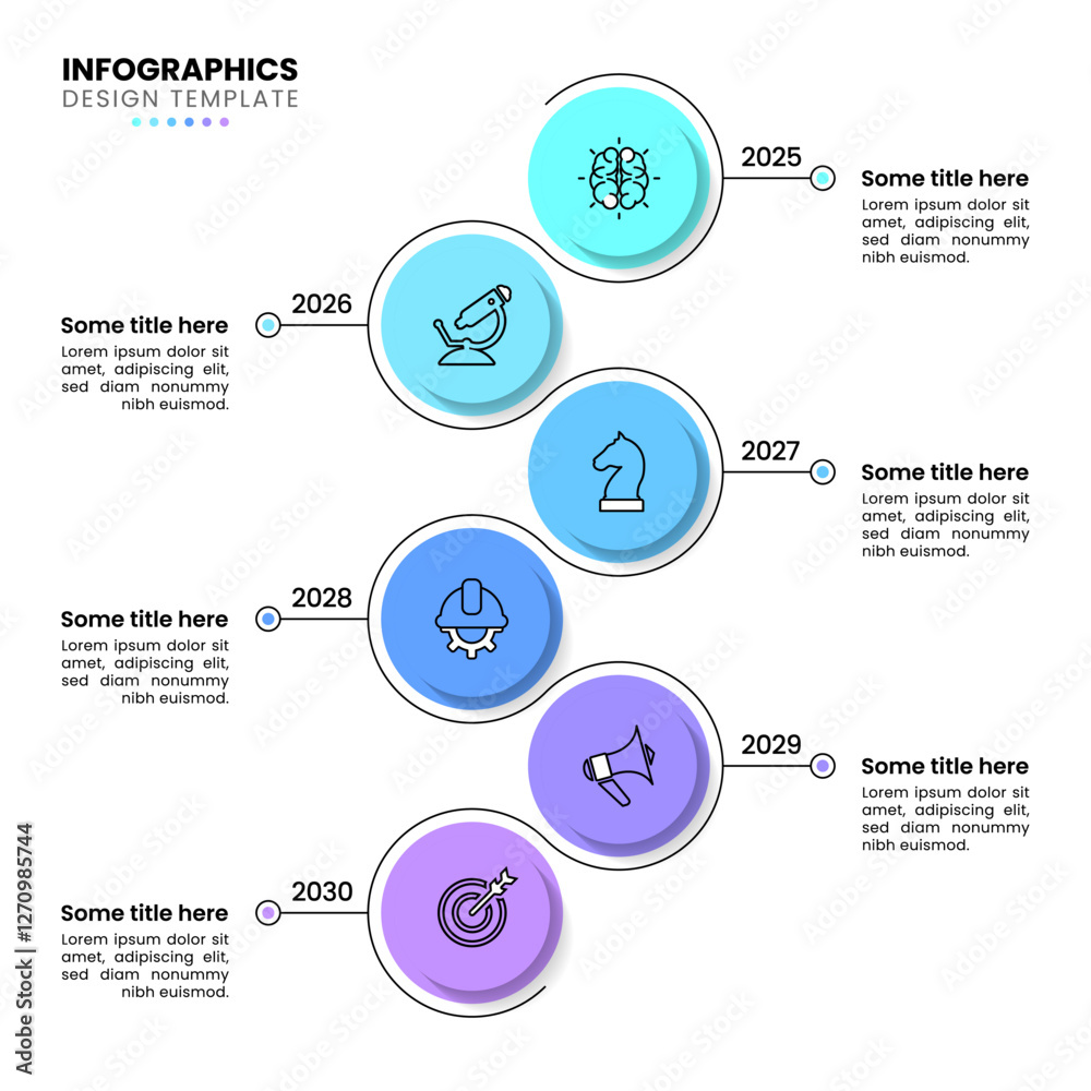 Infographics template. Timeline with circles and 6 steps Infographics template. Timeline with circles and 6 steps