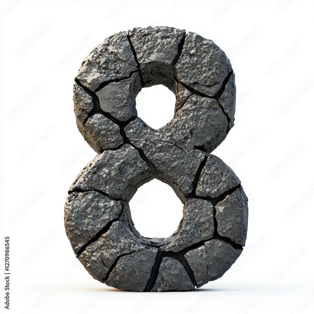 Number 8 constructed from rough volcanic rock, isolated on white Number 8 constructed from rough volcanic rock, isolated on white