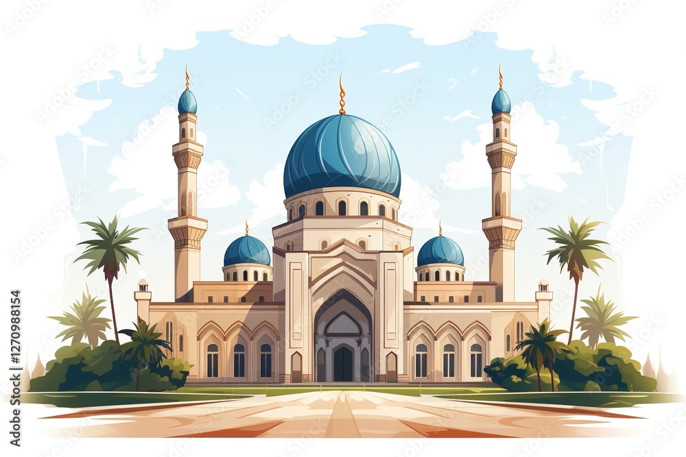 Fototapeta premium A large blue dome building with a white roof and a white minaret