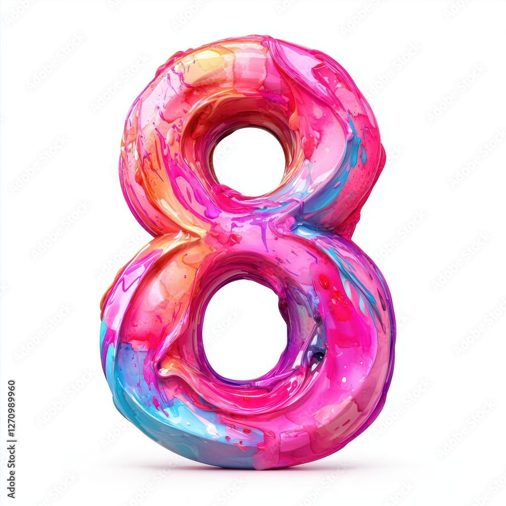 Painted watercolor number 8 with artistic brush strokes for 8 March International Womens Day isolated on white