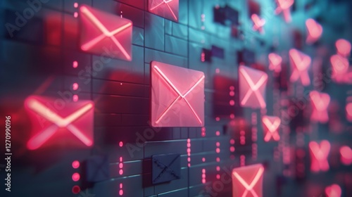Wallpaper Mural Neon pink mail icons illuminate a dark backdrop, symbolizing vibrant digital communication in a contemporary office setting filled with technology. Torontodigital.ca