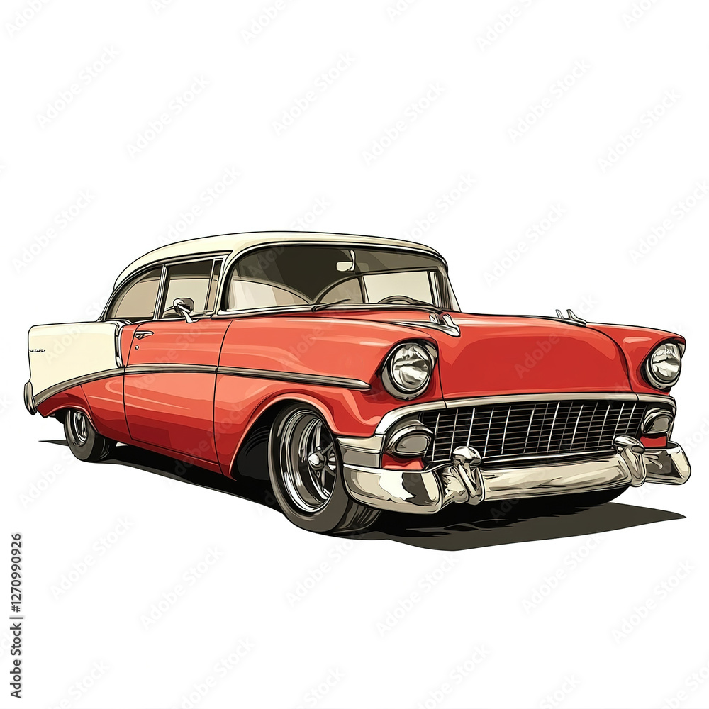 Fototapeta premium stylish illustration luxury red vintage retro car isolated on white background