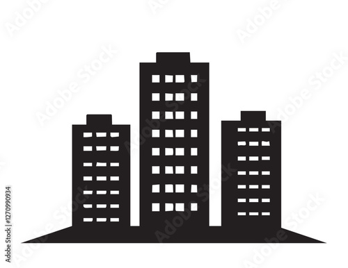 Black building logo simple vector. High house