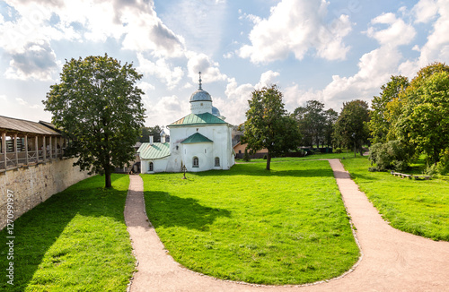 Orthodox church of St. Nicholas at the Izborsk medieval fortress. Izborsk, Pskov region, Russia photo