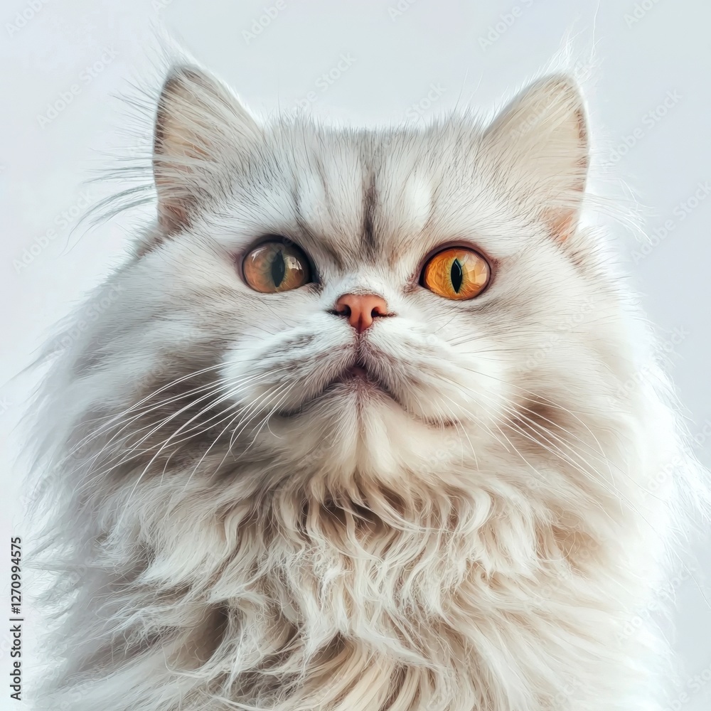 Fluffy White Cat with Striking Orange Eyes Sitting Gracefully on a Soft Surface Exuding Charm and Playfulness in a Cozy Indoor Setting Fluffy White Cat with Striking Orange Eyes Sitting Gracefully on a Soft Surface Exuding Charm and Playfulness in a Cozy Indoor Setting