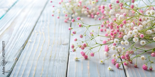 Celebrate Valentine's Day with a delicate gypsophila brunch, elegantly arranged on white wood.