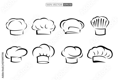 hand drawn set of chef and cook hats. vector stock illustration