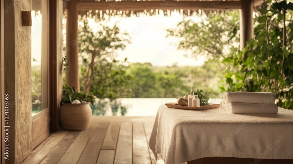 Tropical Spa Outdoor Setting, Relaxation, Pool View Tropical Spa Outdoor Setting, Relaxation, Pool View