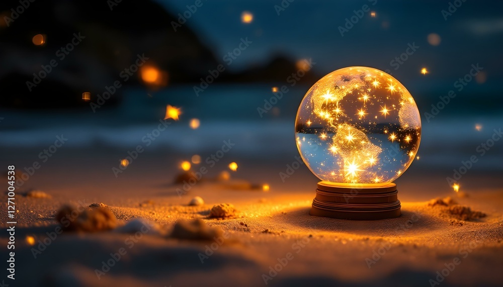 Fototapeta premium Starry Light Globe with Warm Bokeh Glow, Stars are used as a visual representation of users, against a natural background, 