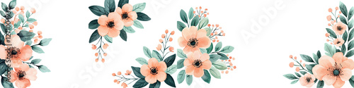 Elegant Floral Botanical Seamless Pattern with Blooming Pink Orange and White Flowers and Vibrant Green Leaves  Romantic Feminine and Soft Vintage Style Wallpaper or Textile Design