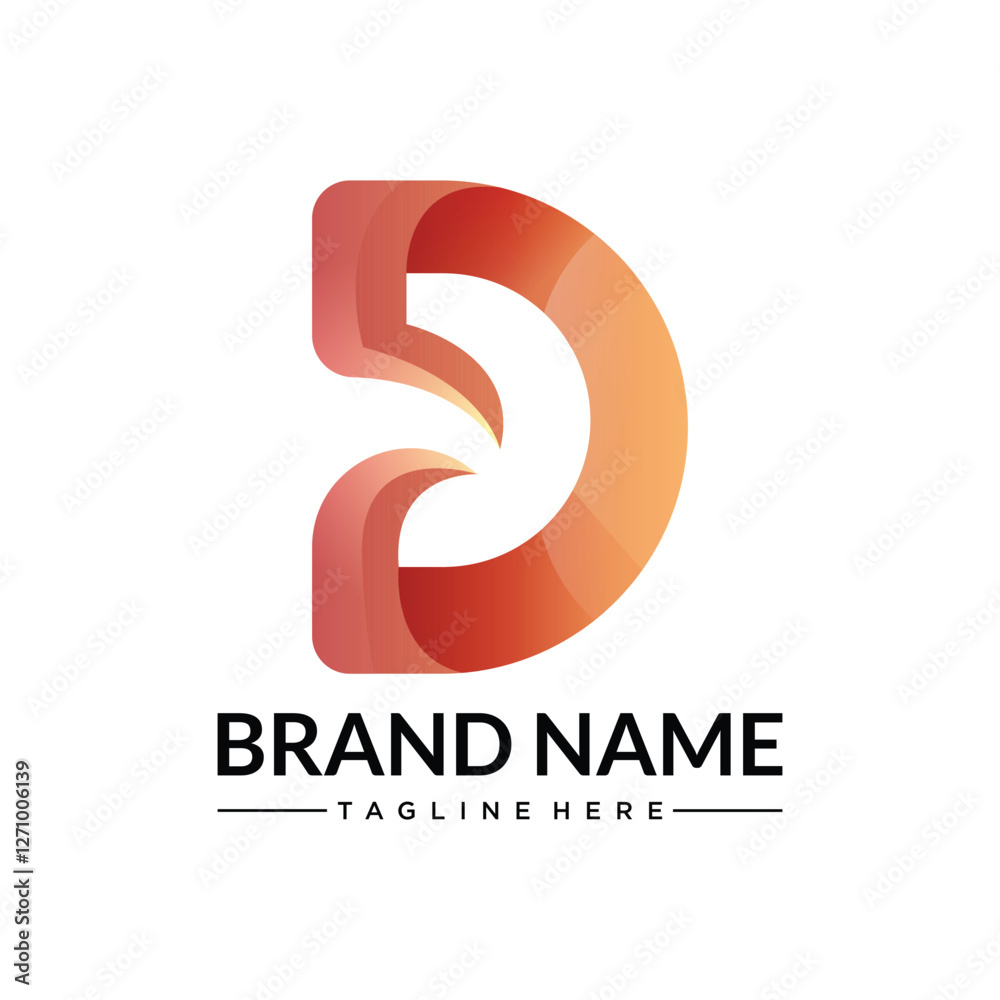 D abstract gradient letter typography logo D abstract gradient letter typography logo