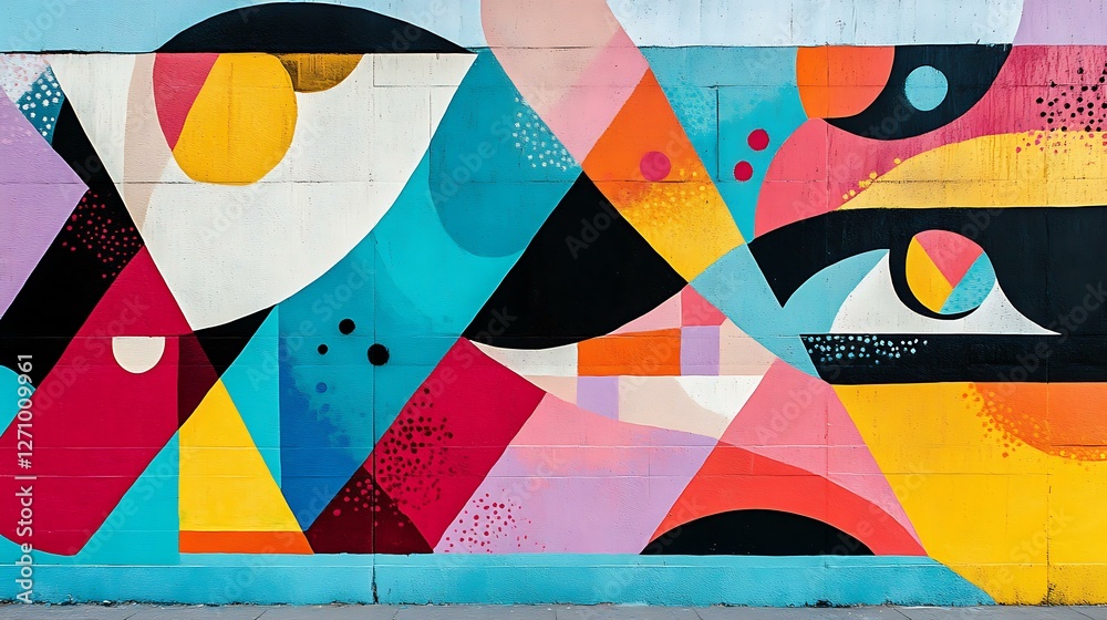 Fototapeta premium Colorful graffiti wall blending pastel colors with abstract patterns, modern street art aesthetic