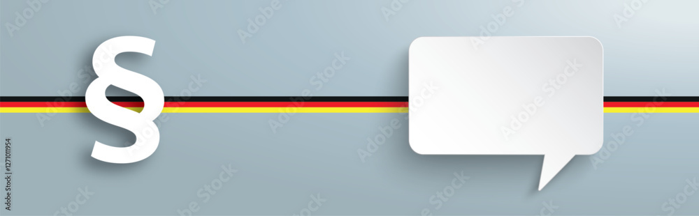Paragraf mit Sprechblase und Deutschlandflagge Paragraf mit Sprechblase und Deutschlandflagge