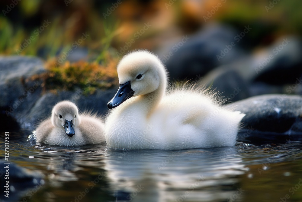 Trumpeter Swan. Majestic White Bird Stretching in Nature on a Serene Lake Trumpeter Swan. Majestic White Bird Stretching in Nature on a Serene Lake