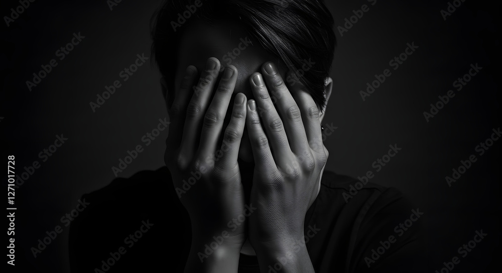 Hands covering face obscured features silent scream contained emotion Hands covering face obscured features silent scream contained emotion