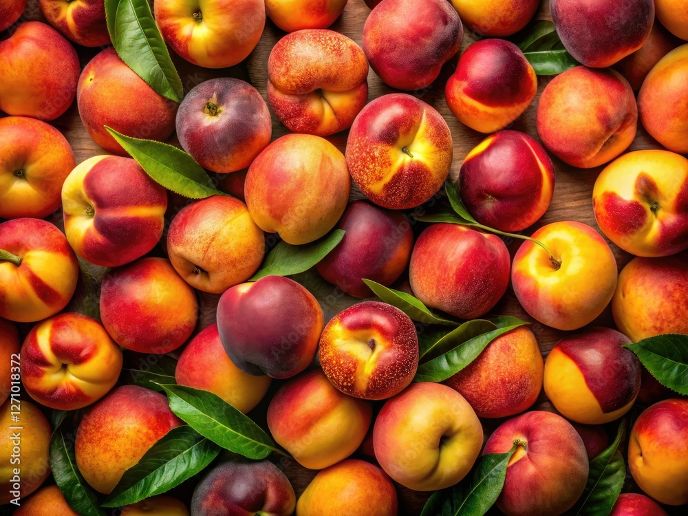 Juicy summer peaches, vibrant and ripe, photographed from above; a perfect fruity background. Juicy summer peaches, vibrant and ripe, photographed from above; a perfect fruity background.