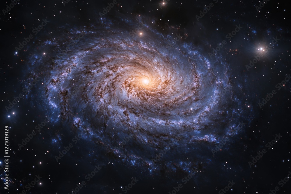 Fototapeta premium Spiral galaxy in deep space with stars and cosmic dust.