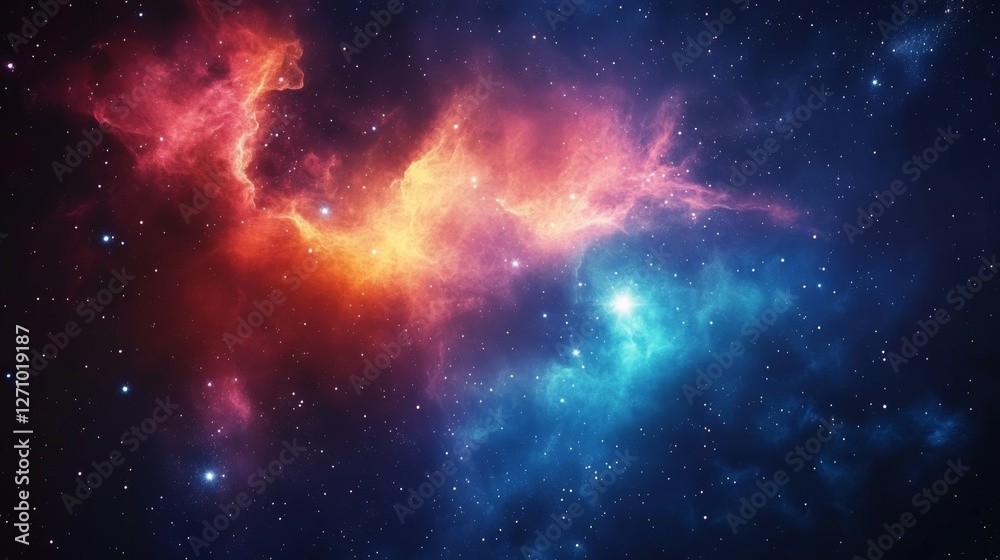 Naklejka premium Colorful nebula in deep space, starry sky, cosmic art, galaxy formation, vibrant celestial clouds, space clouds