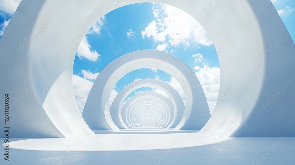 Obraz premium Infinite White Corridor Blue Sky Panoramic