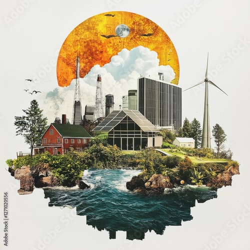 Island of Industry and Nature: A Collage of Urban, Renewable Energy, and Natural Elements in a Floating World