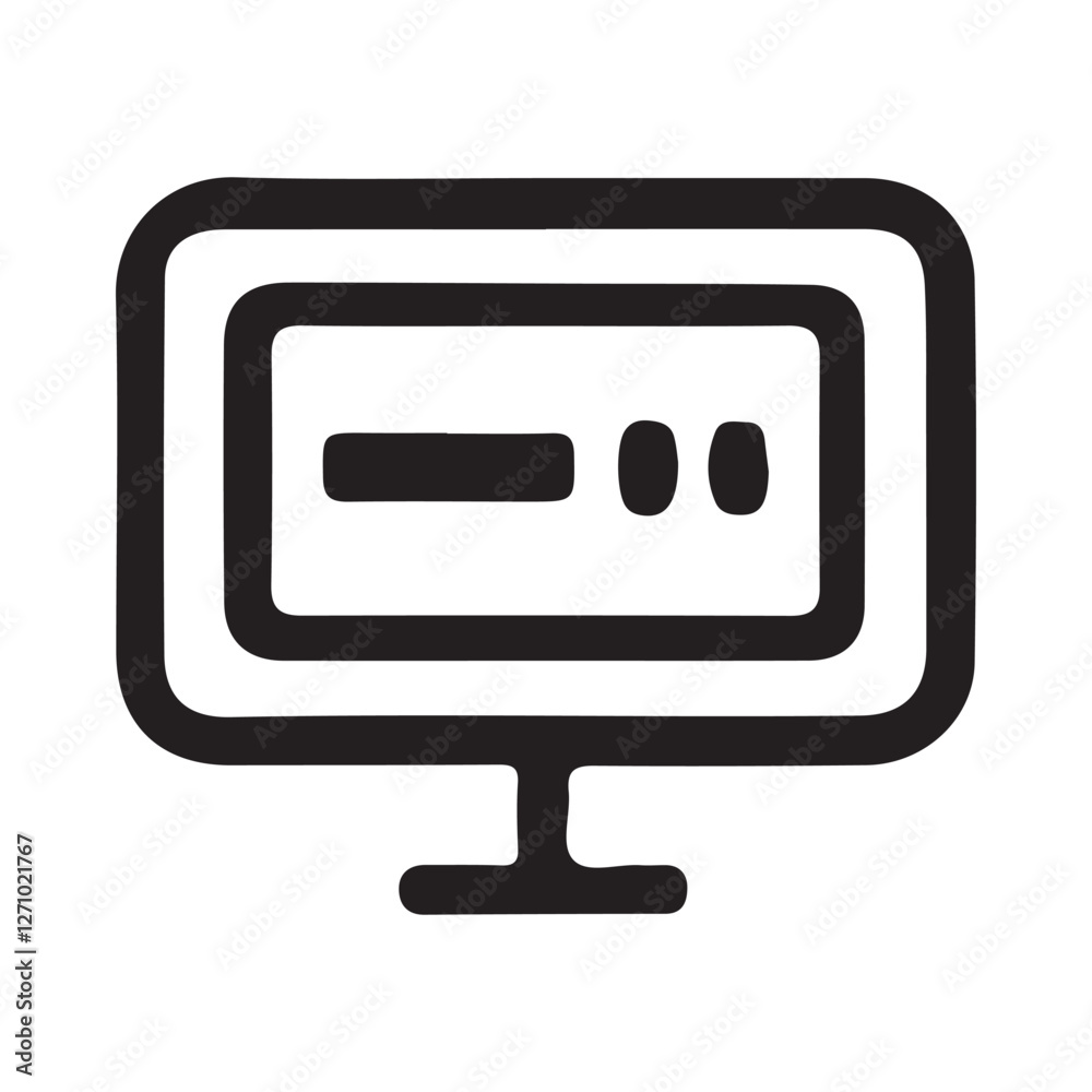 Black and White Icon of a Computer Monitor Screen with Data Black and White Icon of a Computer Monitor Screen with Data