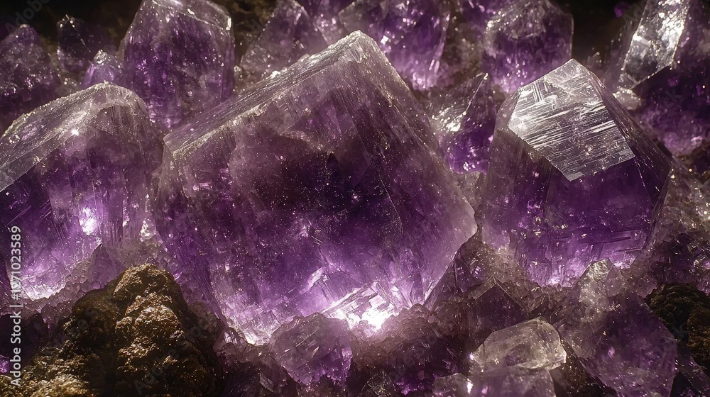 Fototapeta premium Beautiful amethyst crystals displaying a rich purple coloration and intricate patterns