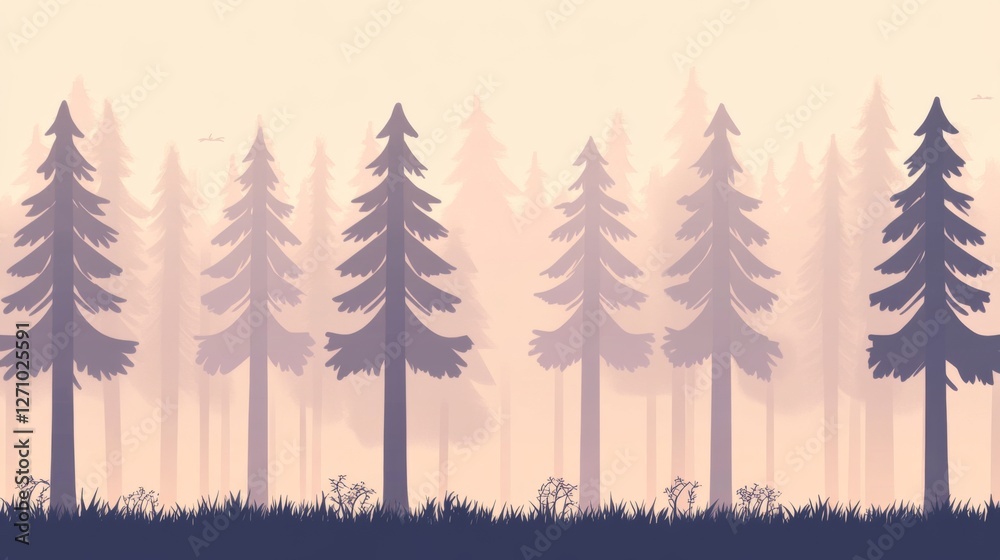 Obraz premium Silhouette forest sunrise landscape background, nature scene, peaceful scene, graphic design, web use
