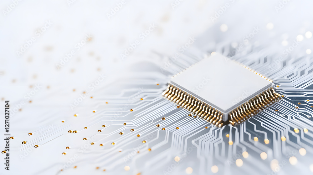 White CPU Chip with Microchip Wires Coming Out of It on a Dark Background
White CPU Chip with Microchip Wires Coming Out of It on a Dark Background