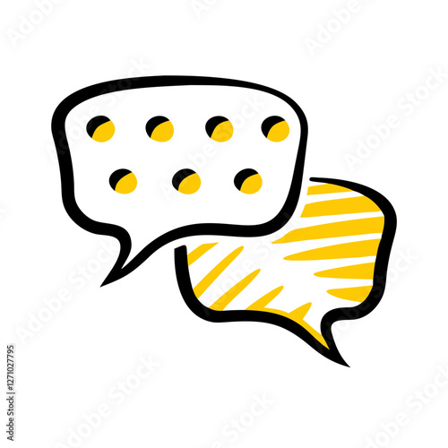 Colorful speech bubbles with playful patterns on a white background, ideal for communication graphics
