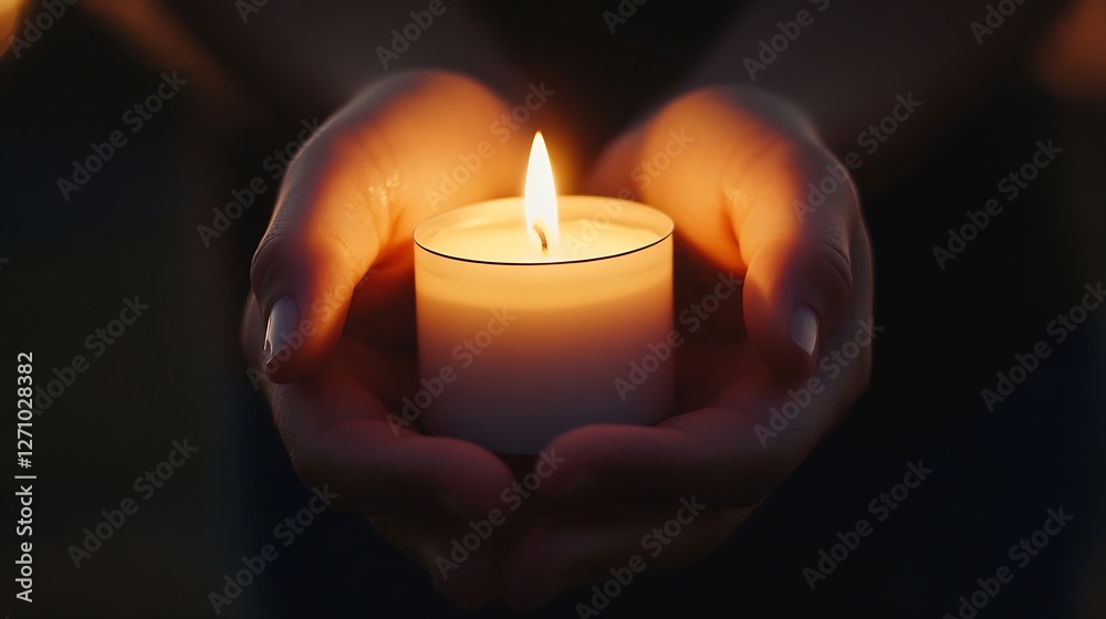 Hands Cradling White Candle with Soft Glow Creating Peaceful and Relaxing Atmosphere : Generative AI Hands Cradling White Candle with Soft Glow Creating Peaceful and Relaxing Atmosphere : Generative AI