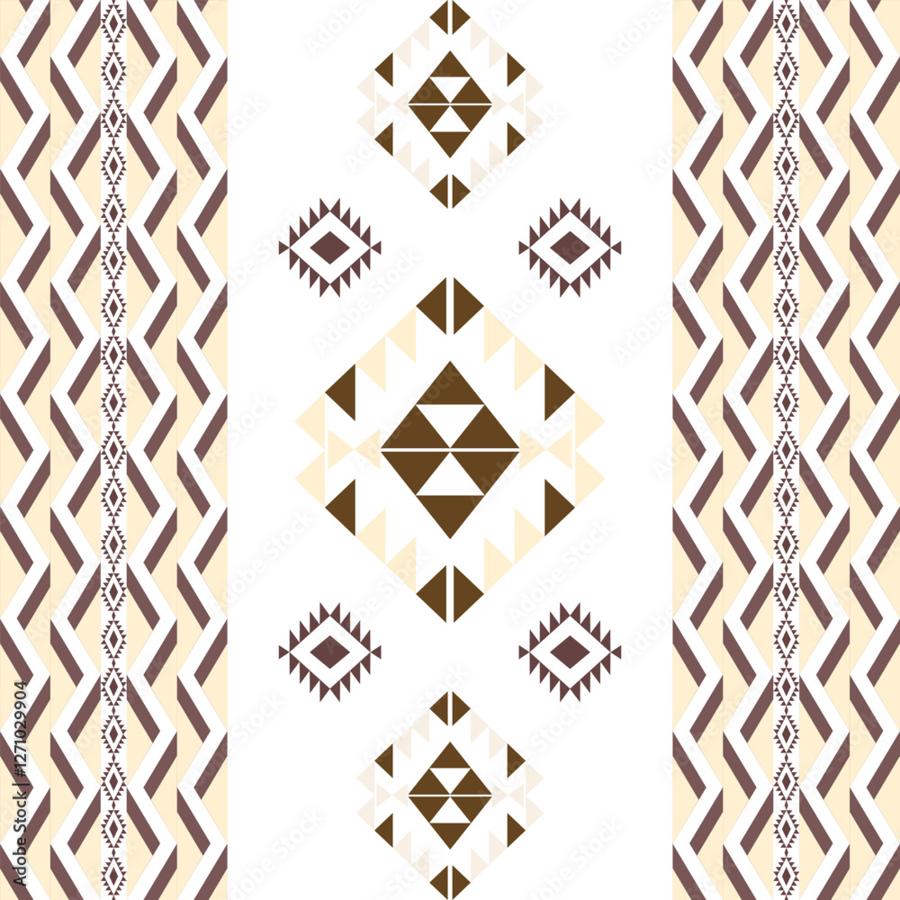 Fototapeta premium Brown seamless African, Navajo, native American pattern ethnic ornament on the carpet. Aztec style. Tribal motif. Vector illustration for wallpaper, curtains, and textiles.