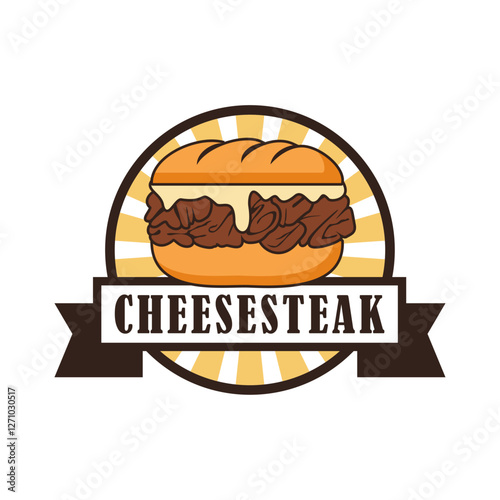 Delicious cheese steak logo vector in circle