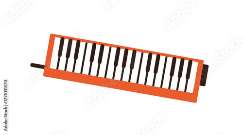 Melodica, wind music instrument with keyboard, keyes and mouthpiece, tube. Handheld sound object for jazz playing. Flat graphic vector illustration isolated on white background