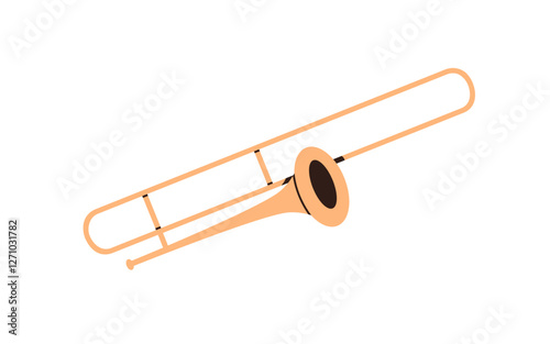 Trombone, brass wind music instrument with slide and mouthpiece. Classic jass...