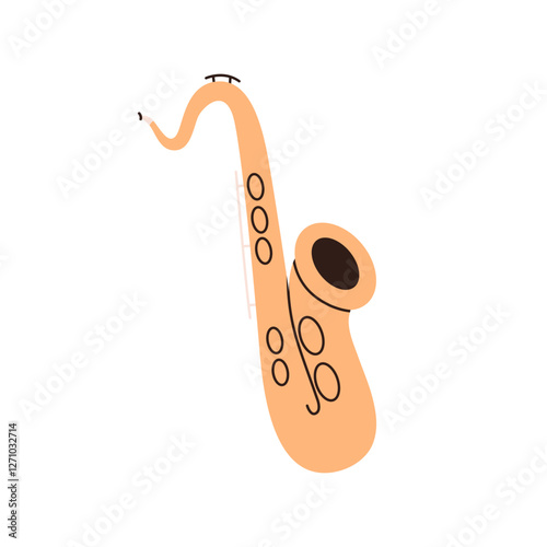 Saxophone, brass wind instrument icon. Classical and jazz music woodwind sax with curved tube and mouthpiece. Flat graphic vector illustration isolated on white background