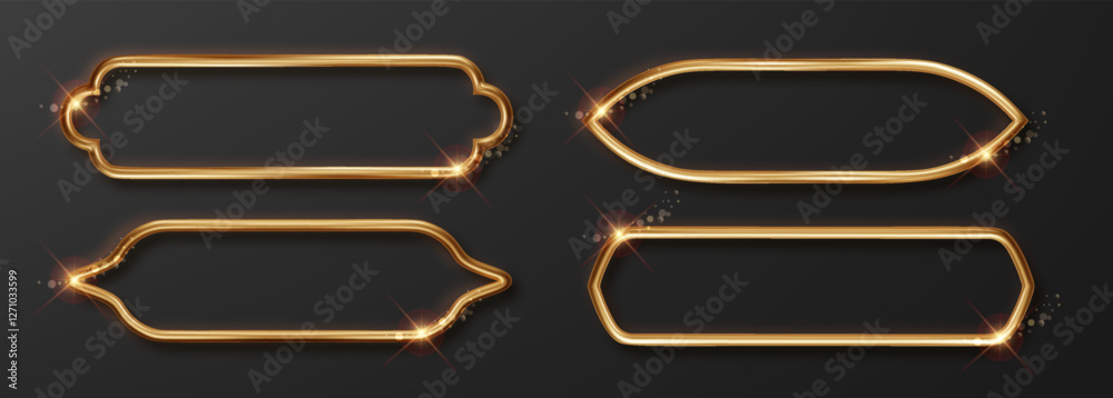 Golden islamic frame vector relistic design. Ramadan title banner. Arab luxury golden border.