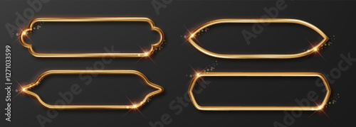 Golden islamic frame vector relistic design. Ramadan title banner. Arab luxury golden border.