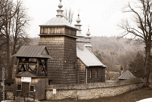 Former Lemko wooden church of the Protection of Our Lady from 1795 in Zdynia, Poland. Sites Wooden Architecture of Malopolska, Poland.

