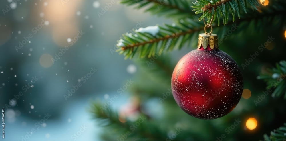 Obraz premium Winter decor ornament on Christmas tree branch, branch, green