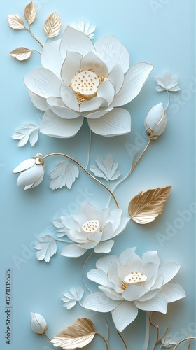 Elegant White Lotus Flower Bouquet with Gold Accents