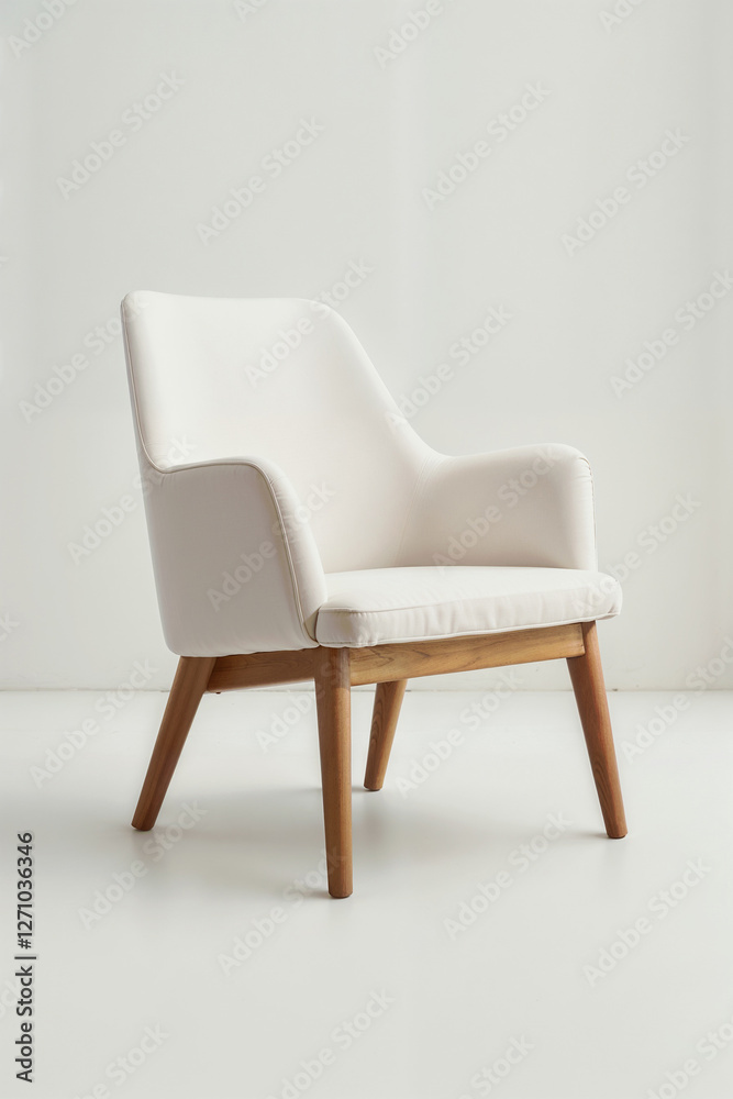 Stylish White Upholstered Lounge Chair with Solid Wood Frame – Contemporary Home and Office Seating Stylish White Upholstered Lounge Chair with Solid Wood Frame – Contemporary Home and Office Seating
