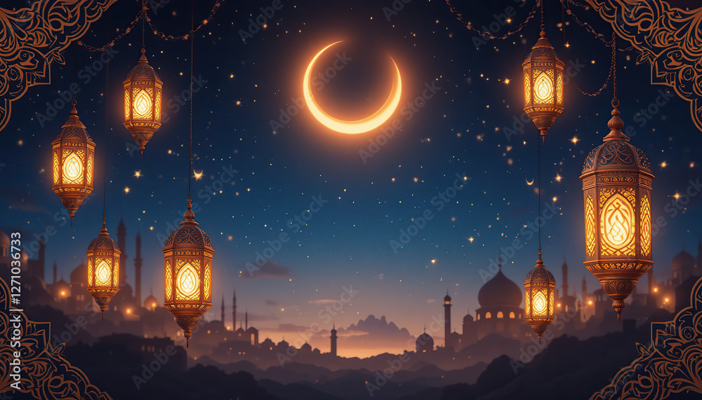 Obraz premium A warm, glowing background designed Ramadan lanterns 