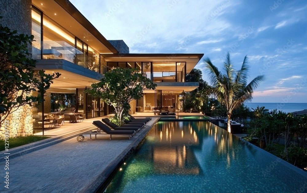 Fototapeta premium A luxurious modern mansion with an infinity pool