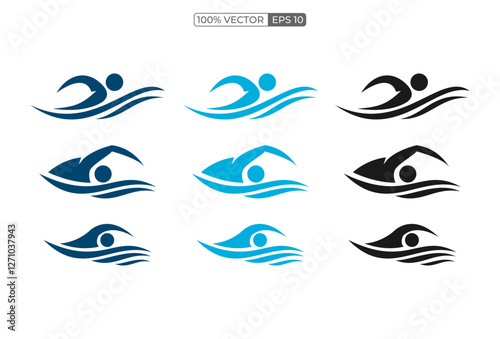 Set of Swimming logo designs vector, Creative Swimmer logo Vector stock template