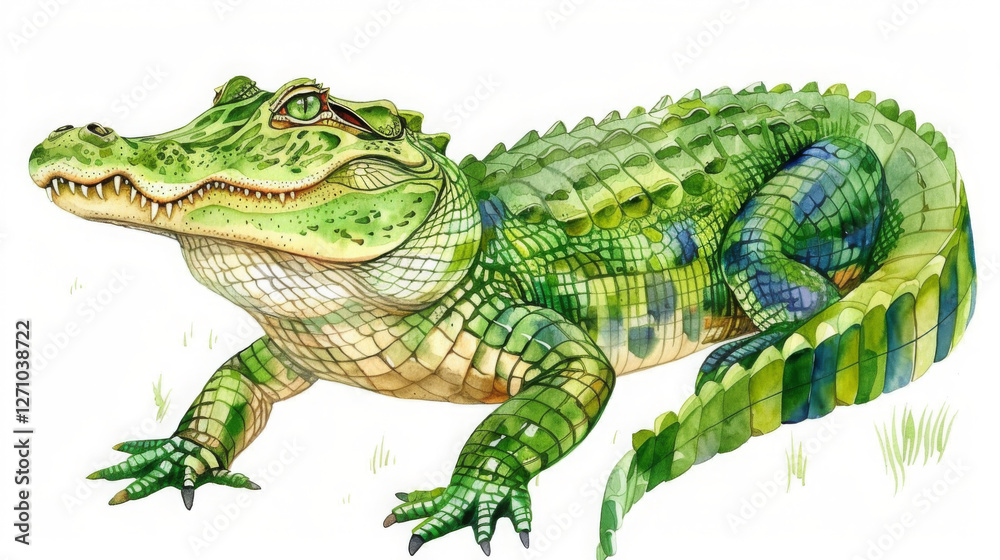Green crocodile laying on the grass Green crocodile laying on the grass