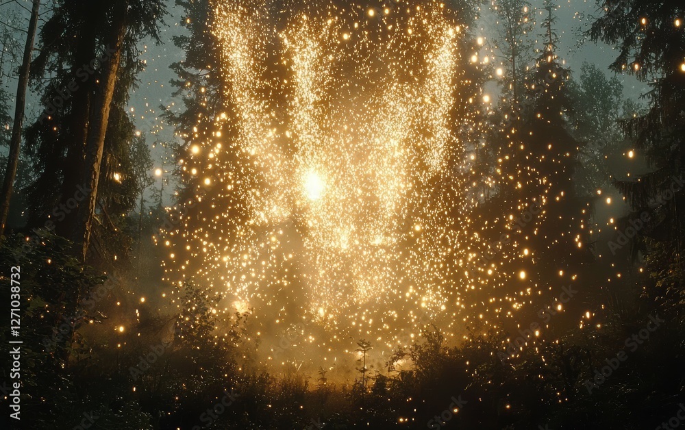 Fototapeta premium A massive firework explosion with golden sparks raining down