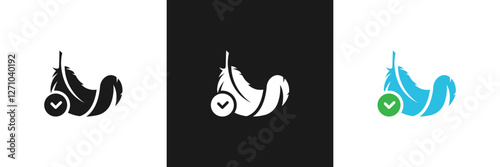 Sensitive Skin icon. Feather Hypoallergenic icon. Feather Check Logo. Hypoallergenic Tested Cosmetic Product