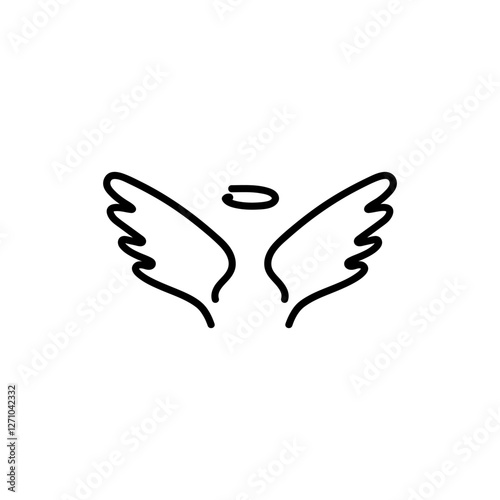 Wings with a halo. Hand-drawn, doodle elements, vector icon